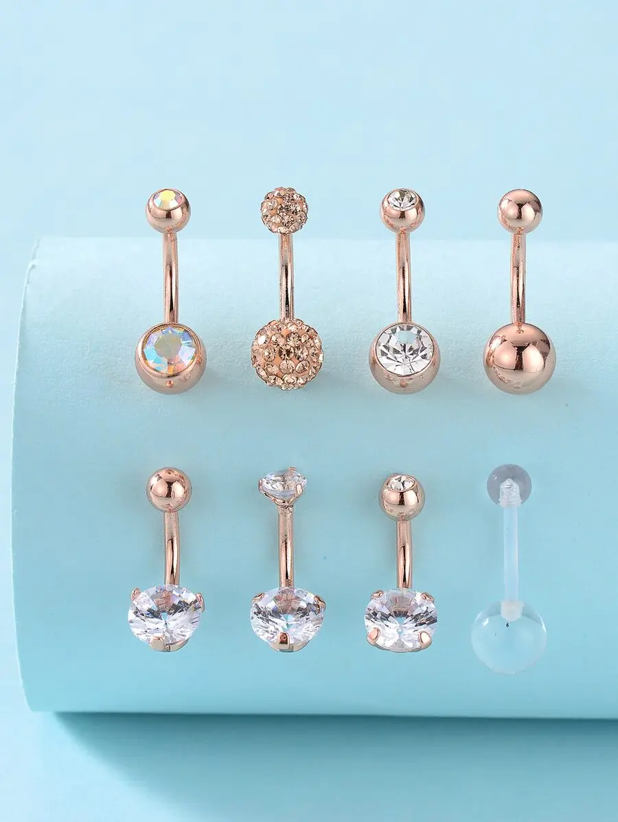 

8pcs Set Rhinestone Belly Ring For Adults Punk Body Jewelry Fashion Piercing Gift
