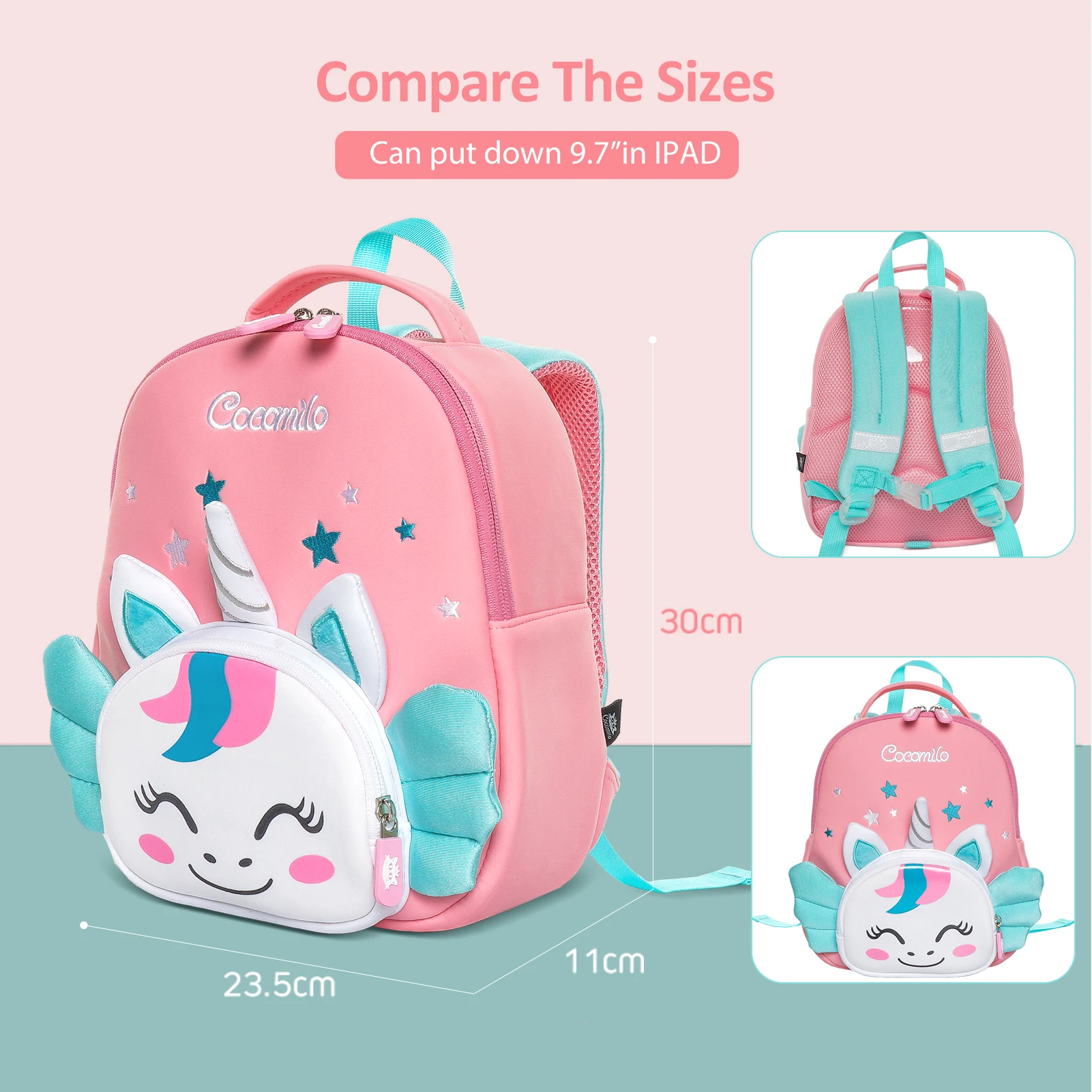 Mochila de unicornio 3D de dibujos animados para niños pequeños, bolsa de bebé preescolar impermeable para niños y niñas con correa antipérdida