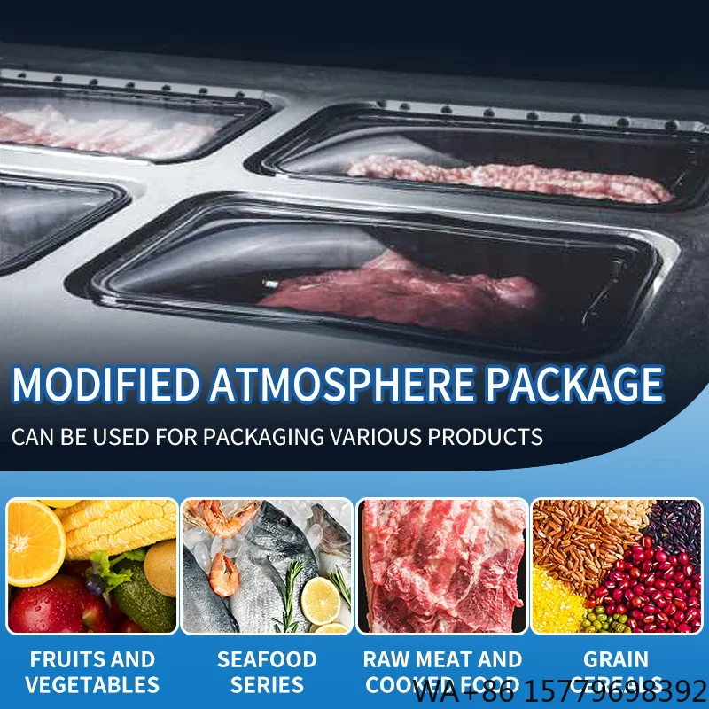 Fully Automatic Pneumatic Stainless Steel Tray Sealing  Modified Atmosphere Assembly Line Film Foil Food Packaging