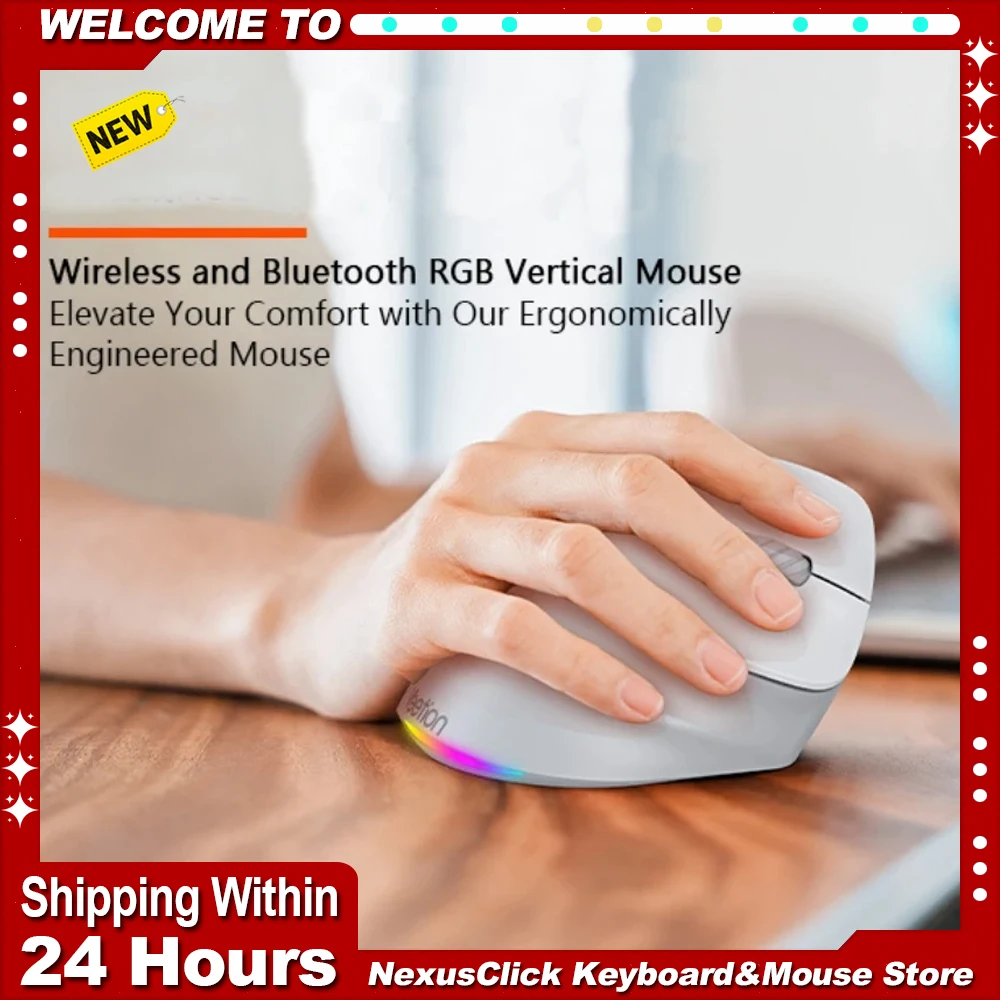 

Vertical Mouse Ergonomic 2.4G Bluetooth Wireless Optical Mice 4 Adjustable DPI 800/1200/1800/2400 6Buttons Mute Backlit Mouse