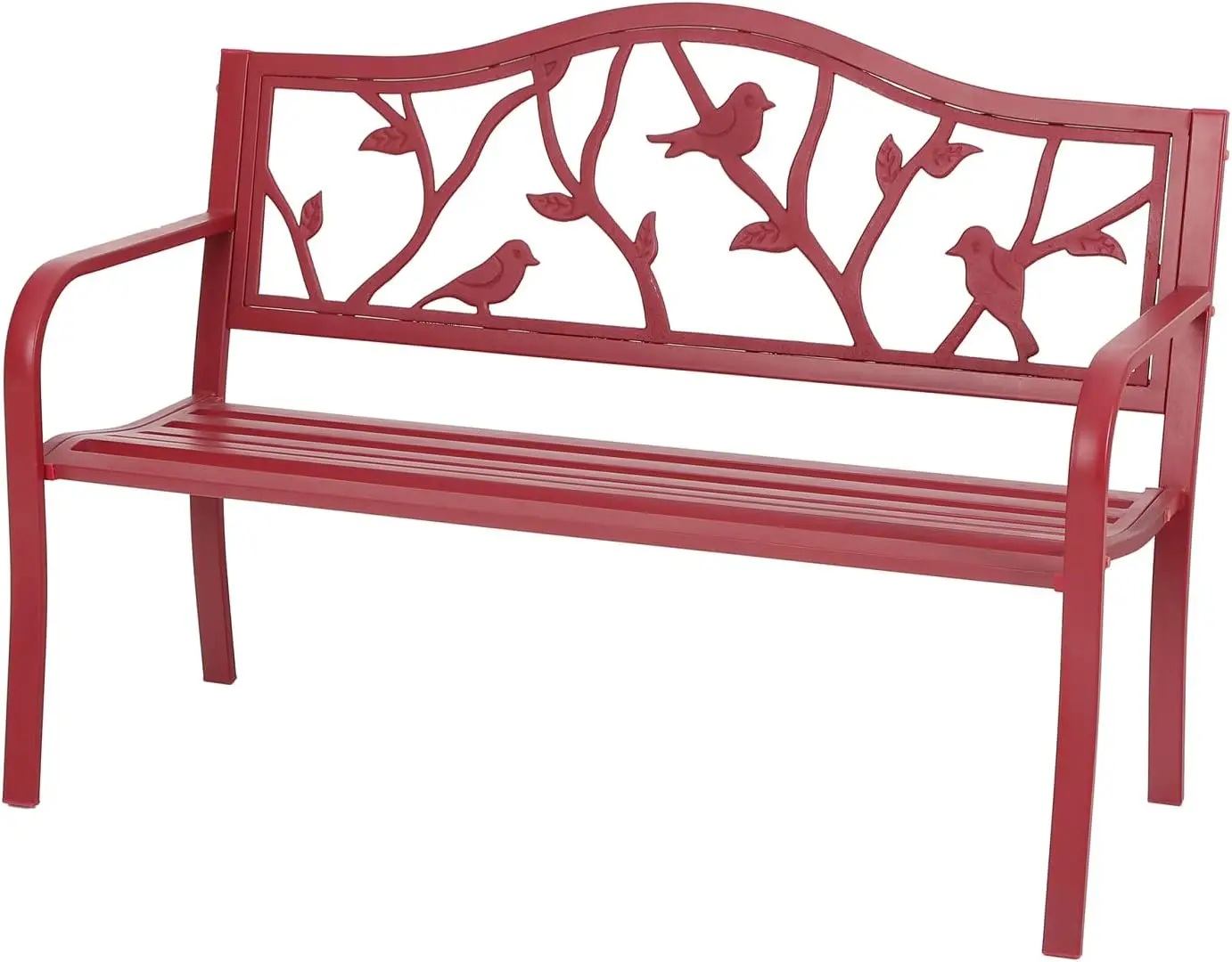 

Sophia & William Outdoor Patio Metal Park Bench Red, Steel Frame Bench with Backrest and Armrests for Porch, Patio, Garden