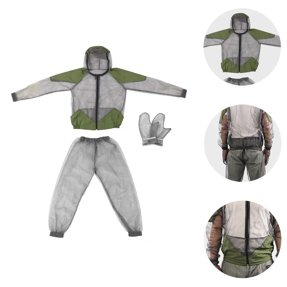 

1Set Anti-Mosquito Clothing Suit Grey Outdoor Sun Protection Hooded Suit Breathable Camping Clothes for Fishing Hiking