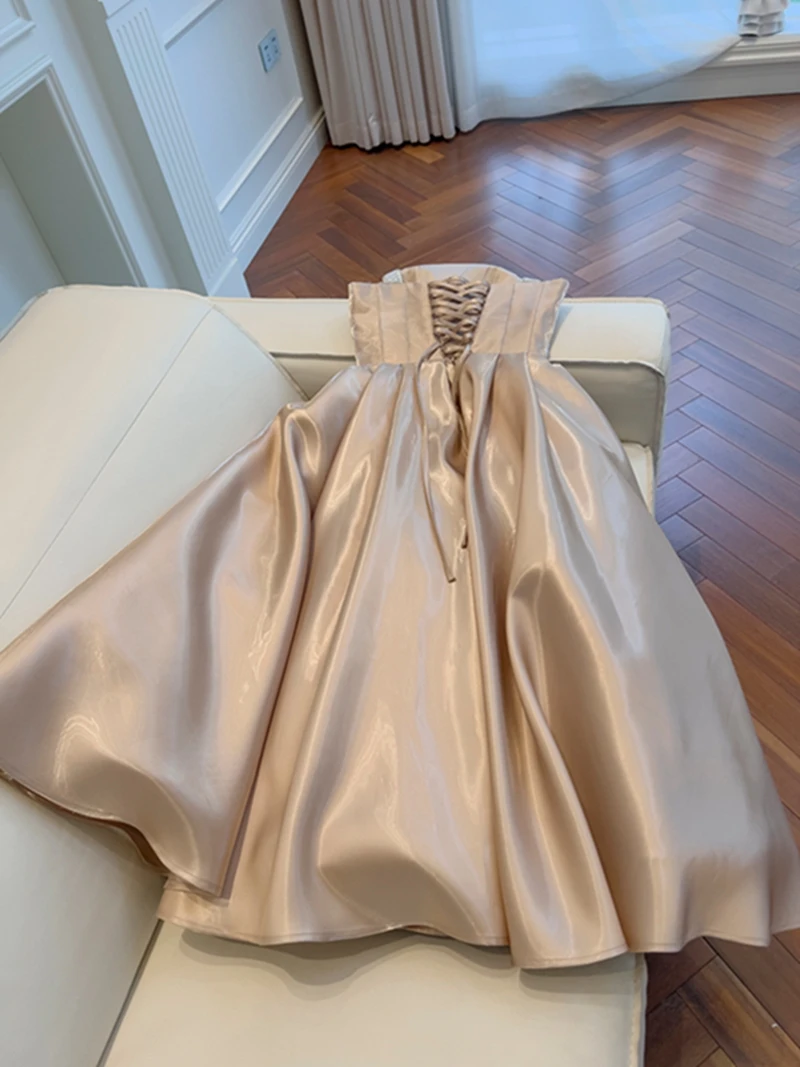 Retro Court Sle iny Satin Pearl Strap Princ Puffy Rock Taille Cinching Dr Ballkleid Dr Autumn Faion Damen Dr