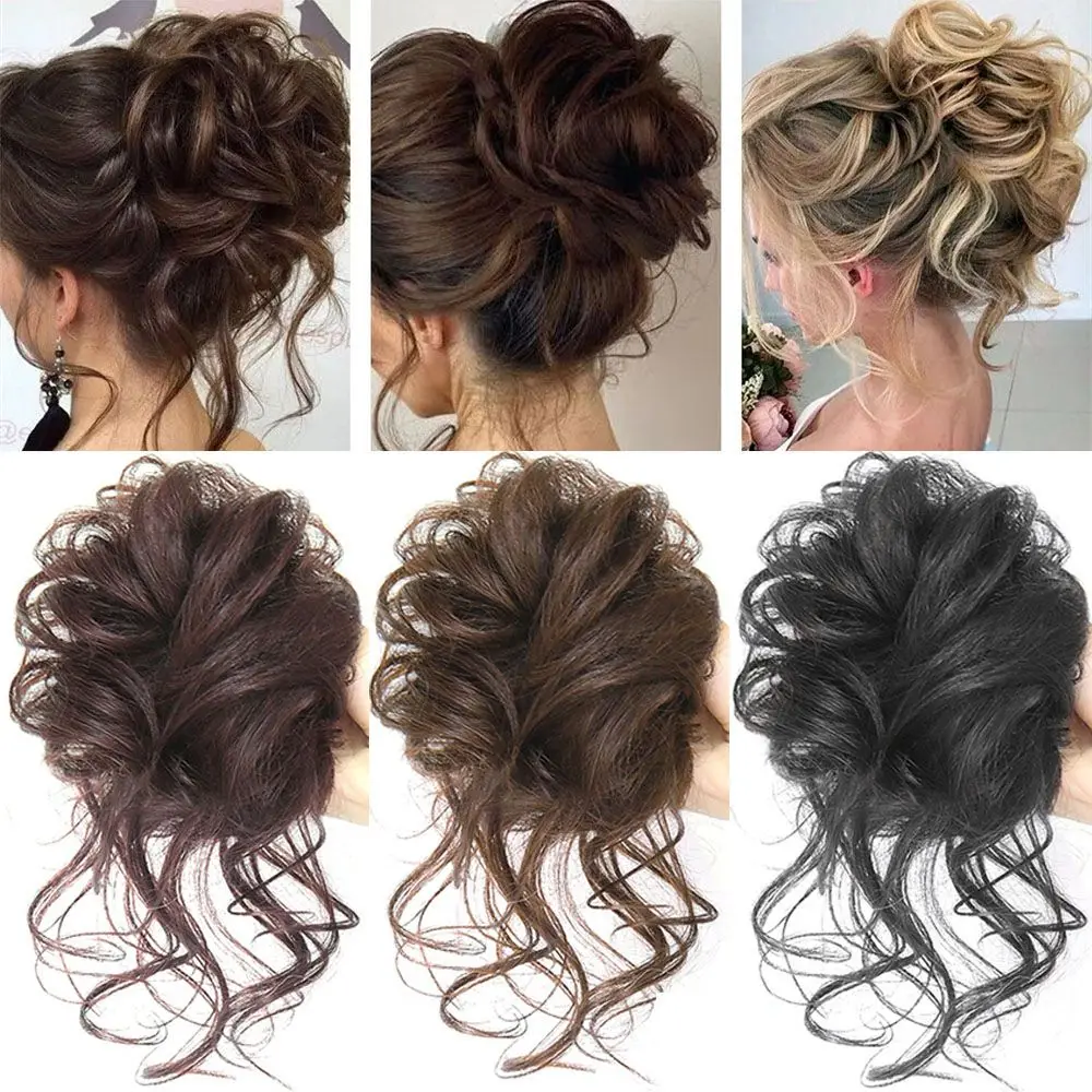 

Scrunchy Women Rubber Band Elastic Hair Extension Messy Curly Hair Band False Hair Pieces Chignon Wig Synthetic Hair Bun