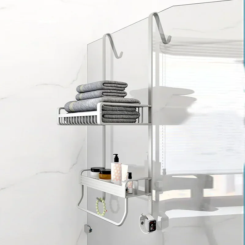 Simple Bathroom Storage Shelves Towel Rack Space Aluminum Shower Room Hanging Basket Hollow Drainage Organization Racks