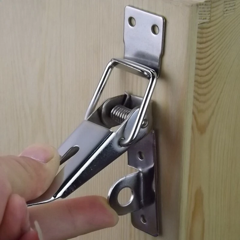 1PC Duck Beak Spring Buckle Stainless Steel Door L Lock Hasp Latches Wooden Box Furniture Cabinet Door Spring Buckles Clamps
