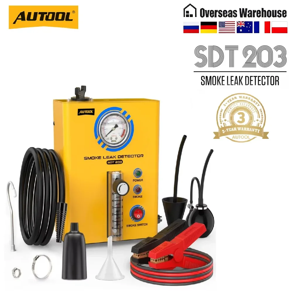 AUTOOL SDT203 Smoke Machine Leak Detector EVAP Vacuum Tester DC 12V Fuel Pipe System Leak Locator Diagnostic Tool for Car Motorcycle