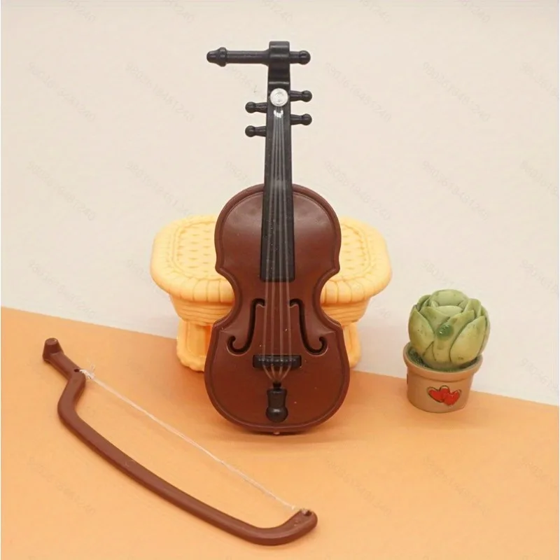 1pc Miniature Wooden Violin Model, Simulation Dollhouse Mini for Christmas Scene, Home Display, Miniature Collectible
