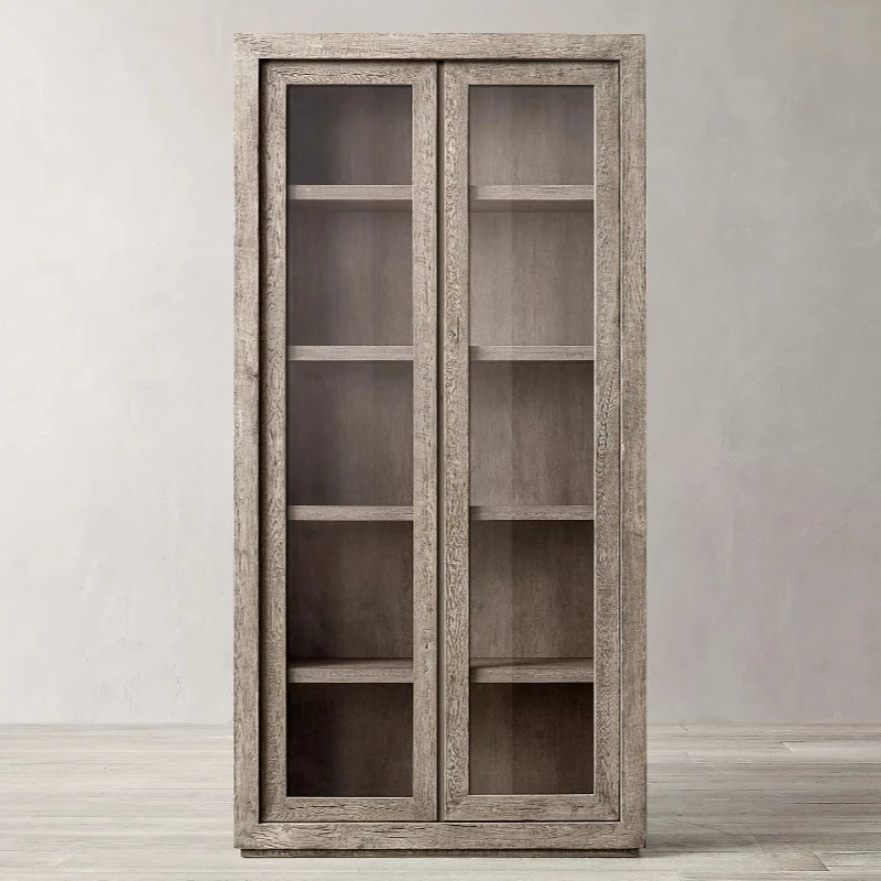 Home bookcase Modern simple light luxury kitchen Solid wood dining side cabinet American rural retro locker