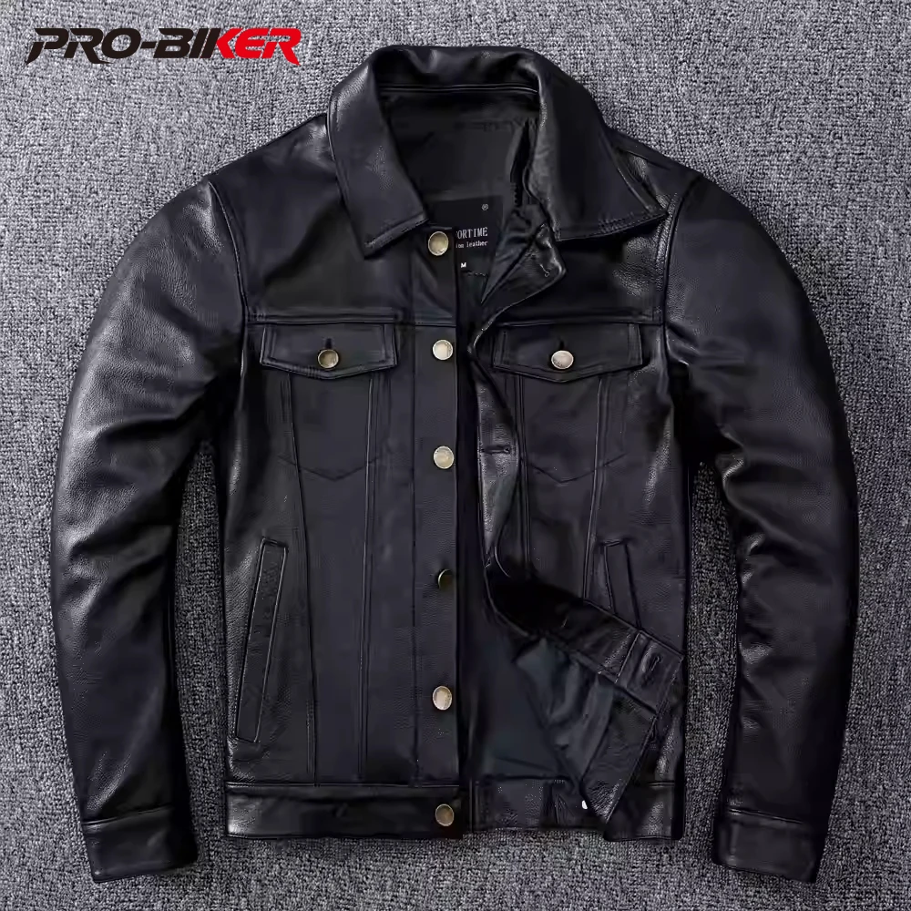 

Biker Jackets Vintage Men's Genuine Leather Jacket Slim 100% Natural Cowhide Coat Real Leather Motorcycle Biker Clothing
