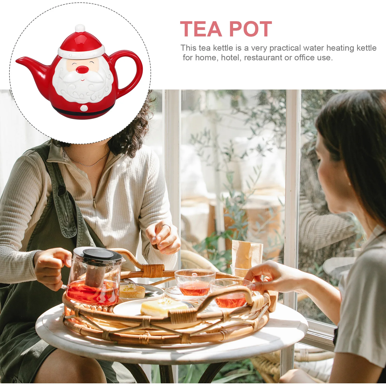 

Ceramic Teapot Retro Christmas Design Tea Pot with Handle Suitable for Home Use Practical and Portable Teaware
