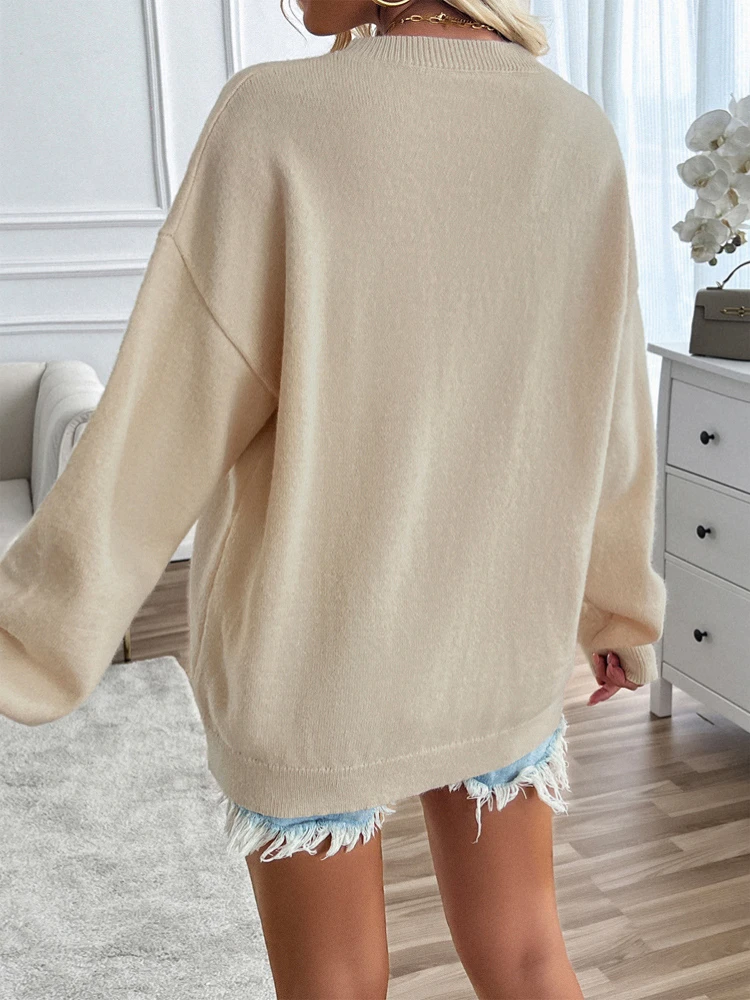 Autumn and Winter Long Sleeve Sweaters for Women Casual Loose-colored Independent Day Fashion Sweater O-neck Pullovers