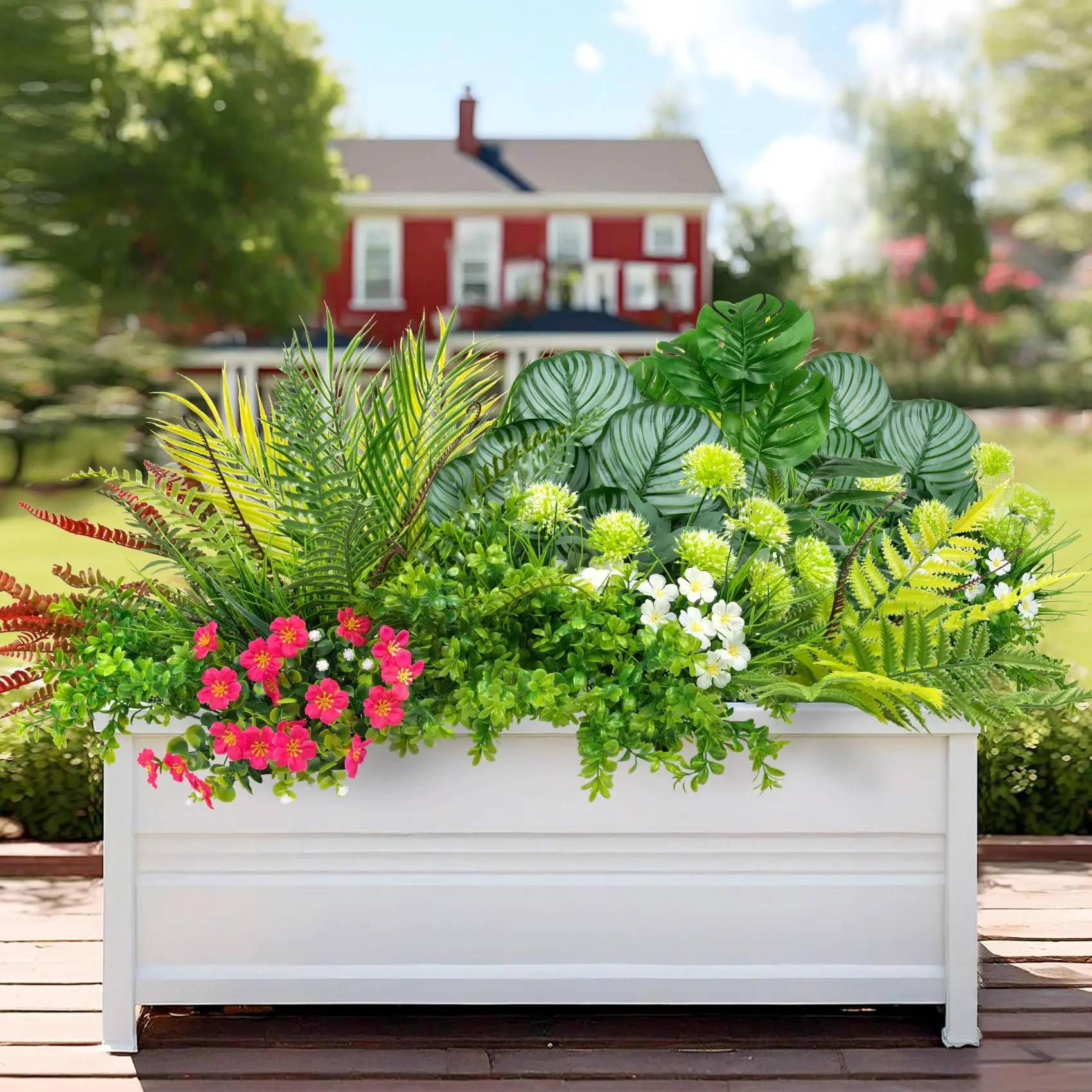 26Pcs Artificial Plants Outdoor Artificial Flowers Greenery Boston Fern Faux Shrubs Plastic Plant for Garden Porch Home Decor