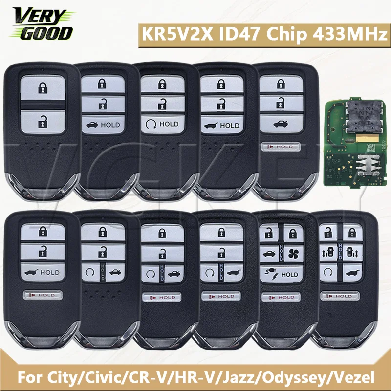 

VG FCC:KR5V2X 433MHz ID47 Chip Promixity Car Remote Control Key For Honda City/Civic/CR-V/HR-V/Jazz/Odyssey/Vezel 2016-2020