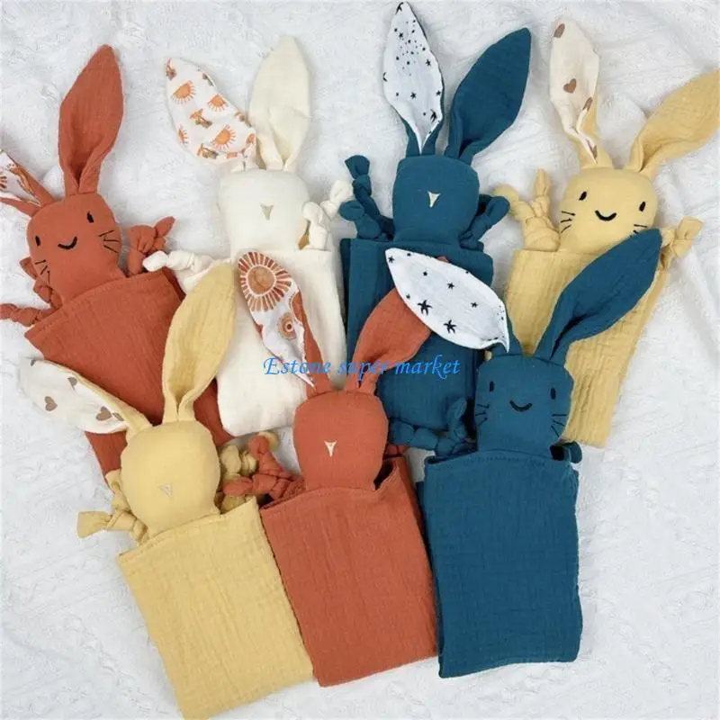 090B Baby Accessories Cotton Muslin Rabbit Appease Towel Newborn Cuddling Blanket Set