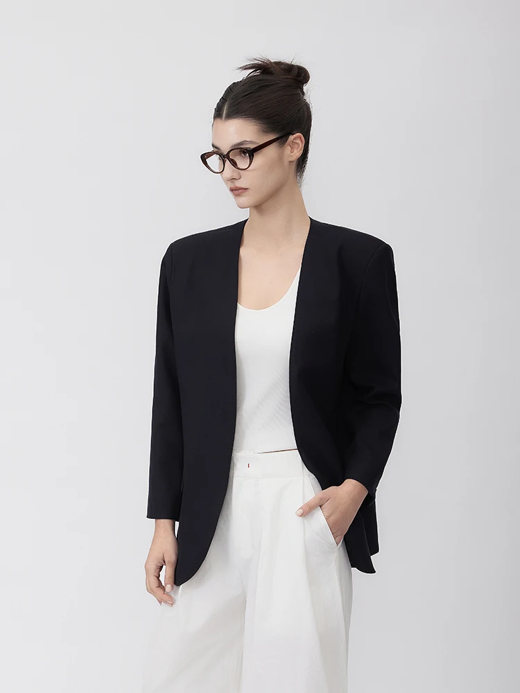 

Женский шерстяной костюм Zone Liu Bla Label Series, весна 2026, свободный крой, классический стиль преппи, длинный пиджак с V-образным вырезом