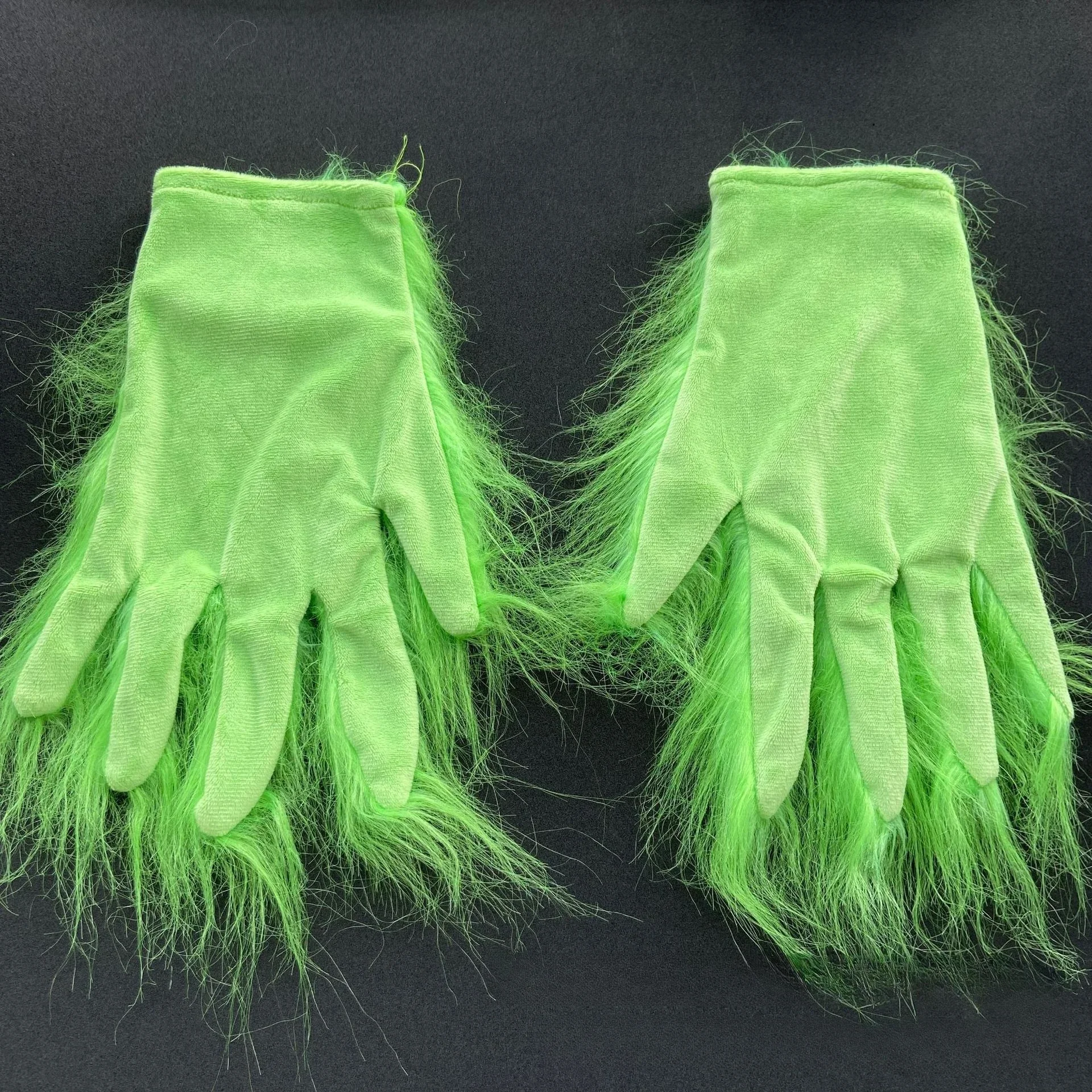 Green Haired Monster Mask Fur Cosplay Masque Halloween Anime Latex Headgear Glove Grinch Theme - Unisex image 2