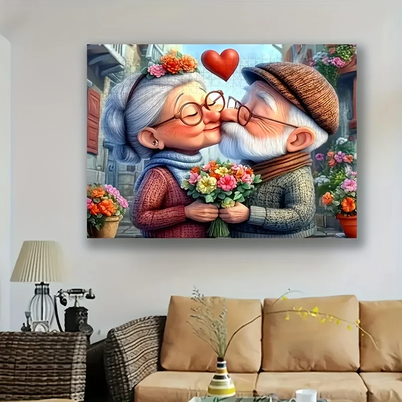 1000pcs Grandparents' Love Puzzle Game - Romantic Elderly Couple'S Kiss with Floral Background, DIY Fun & Family Interactive A