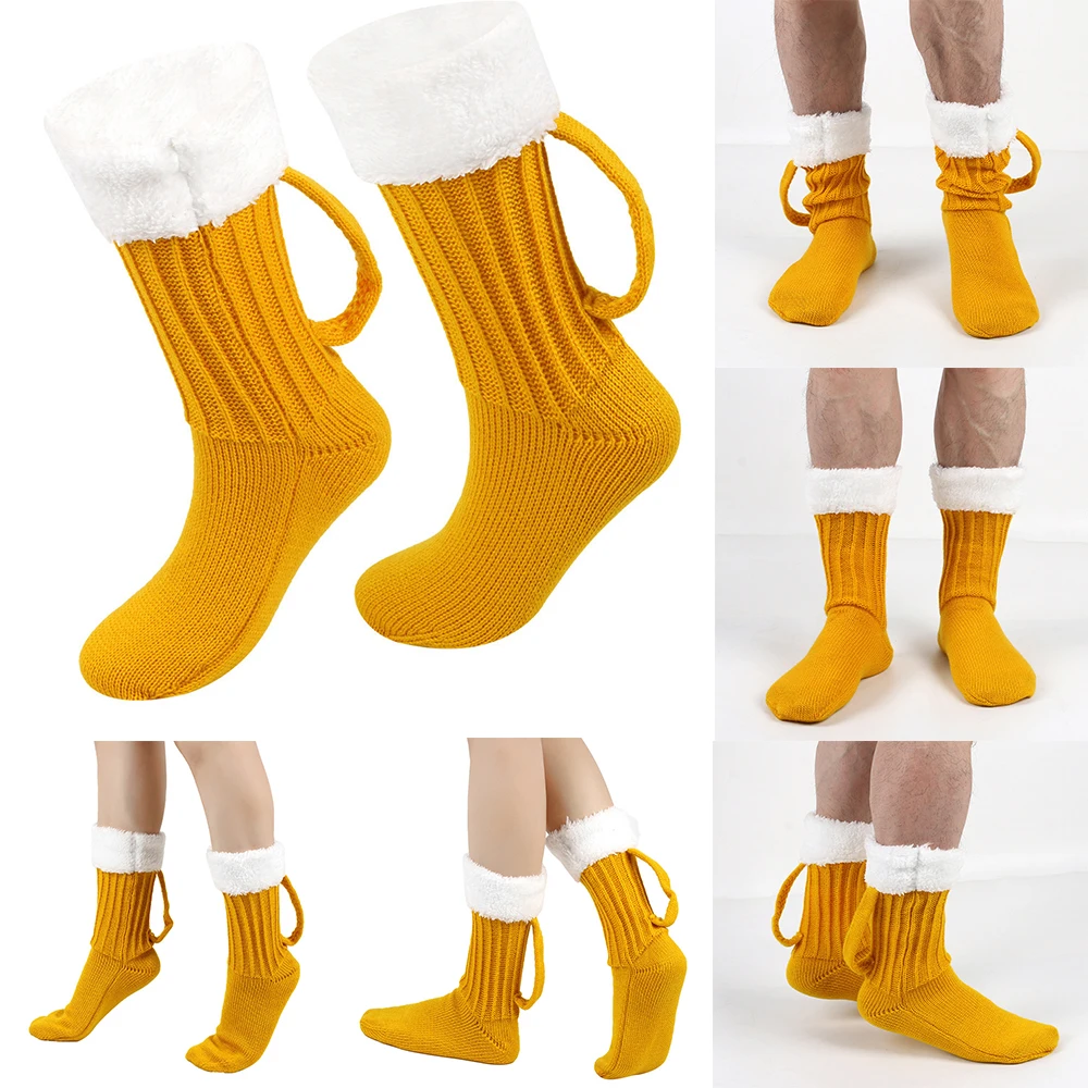 3D Knitted Autumn Winter Woolen Sleeping Socks Beer Shape Socks Women Foot Covers Mid Length Warm Unique Floor Socks Funny Gifts