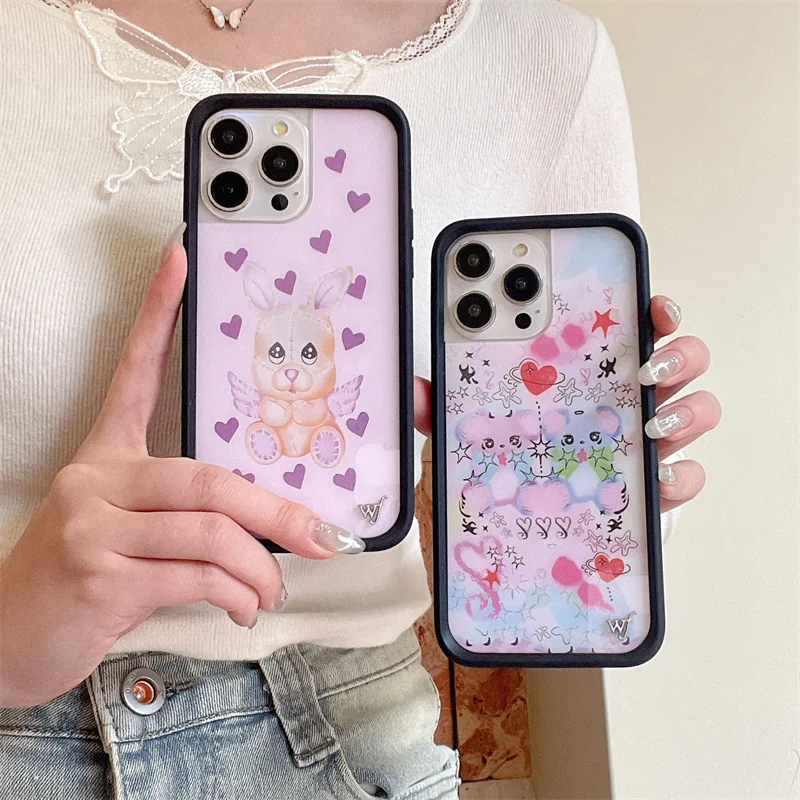 Wildflower 3D Cartoon Cute Doll Bear Angel Shockproof Phone Case for iPhone 12 13 14 15 Pro 16 Pro Max 14Pro WF Soft Edged Cover