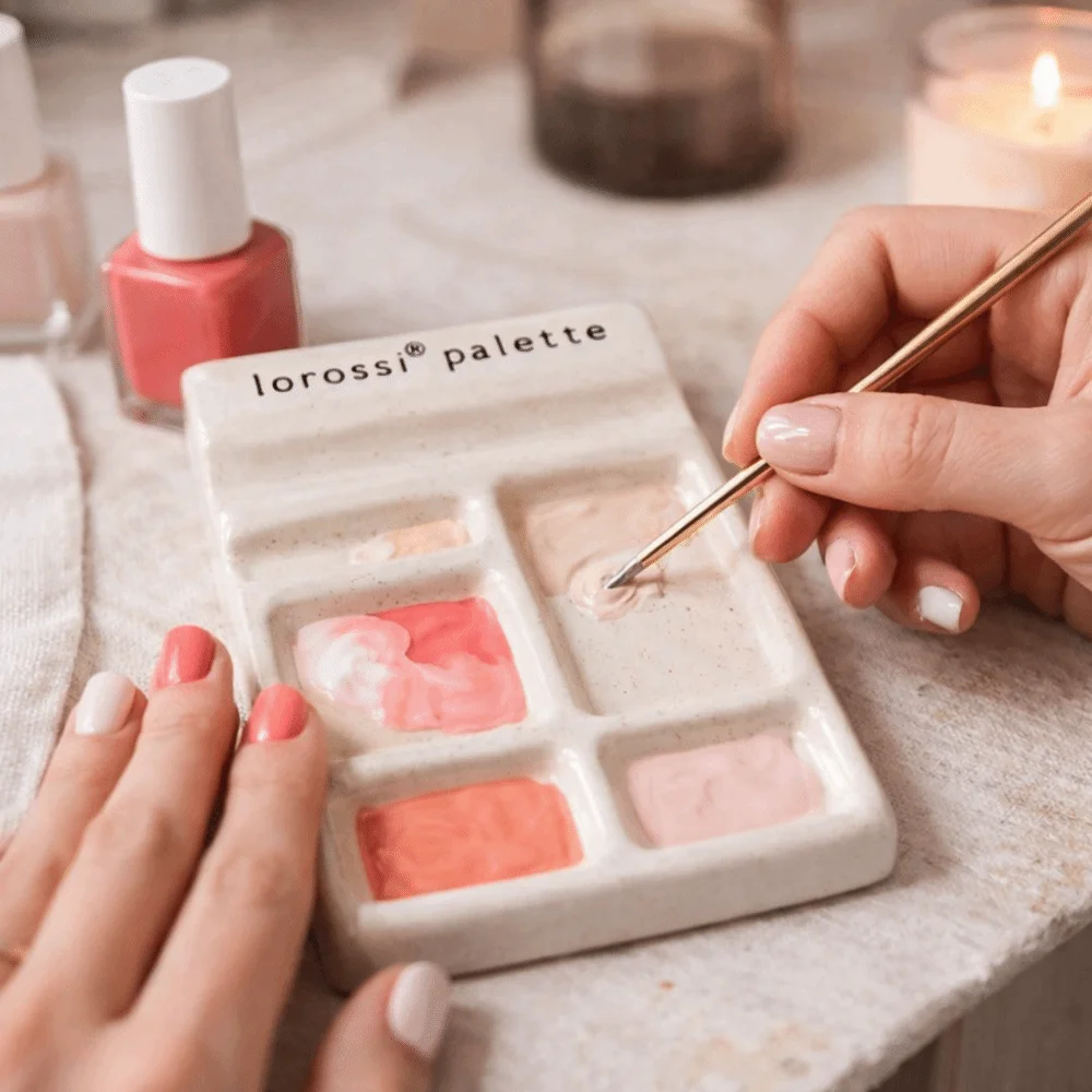 Portable Ceramic Paint Palette with Brush Holder Smooth Color Mixing Palette Stain Resistant Watercolor Mixing Tray Art Supplies