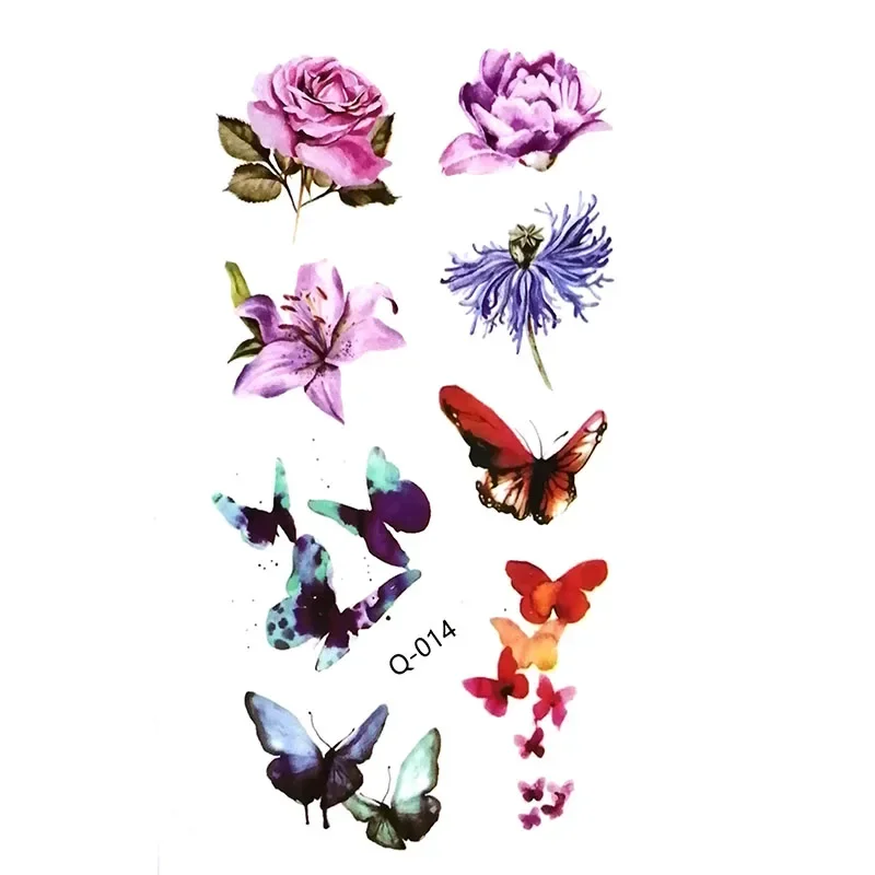 10Pcs/Lot Flowers Language Series Hand Drawn Butterfly Flower Temporary Tattoo Sticker Children Stickers