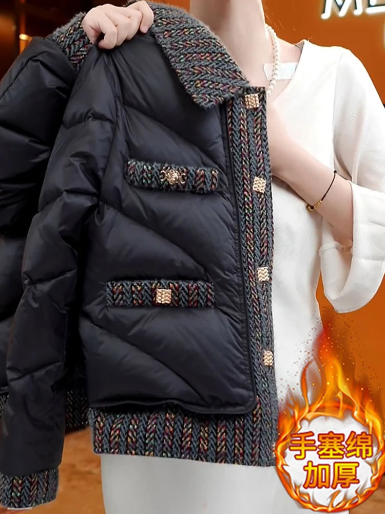 

Уникальное Красивое Зимнее Утепленное Пальто Женское 2026 Новое Ретро с Золотым Квадратным Воротником, Высококачественное Теплое Хлопковое Пальто