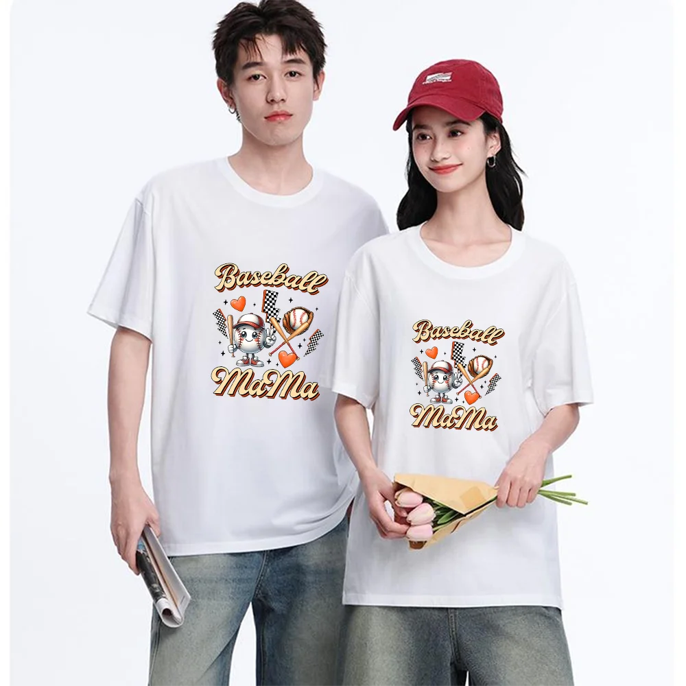 Baseball Mama Cute Cartoon Top Printed T Shirt Breathable Fabric Unisex Fit Personalized Custom T Shirt Casual Short Sleeve Tee
