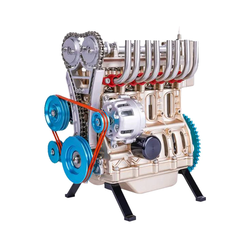 TECHING Simulated Four Cylinder Engine Metal Mechanical Art Assembly Kit Mechanical Transmission CNC Precision Engine Model
