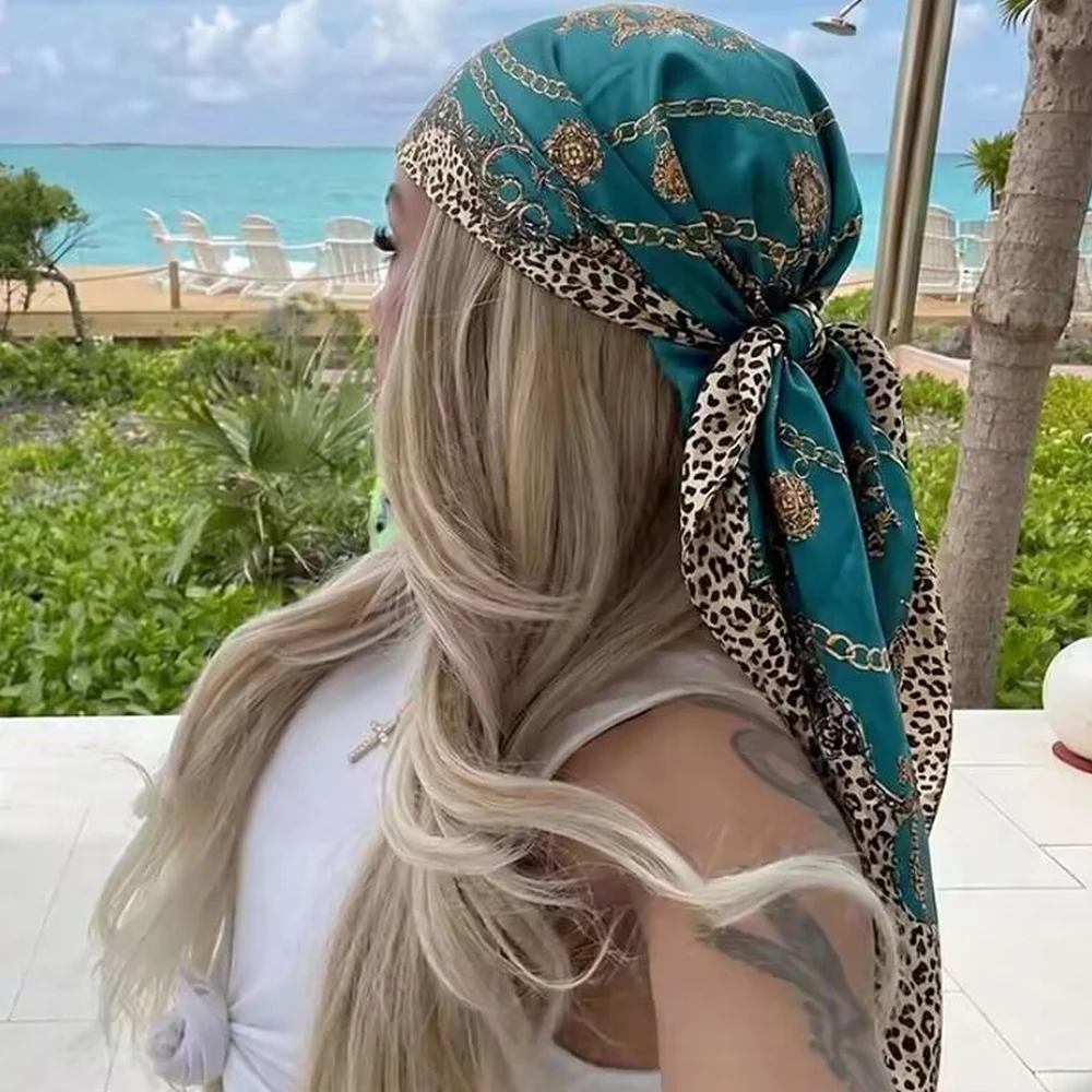 Women's Bohemian Vintage Leopard Print Bandana Square Scarf 