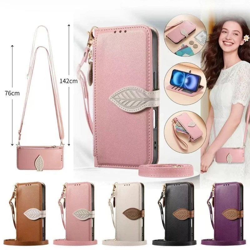 Leder-Reißverschluss-Crossbody-Flip-Handyhülle für Samsung Galaxy S26 S25 Edge S24 S23 FE S22 Ultra Plus mit Karten- und Bargeldfach sowie Handschlaufe