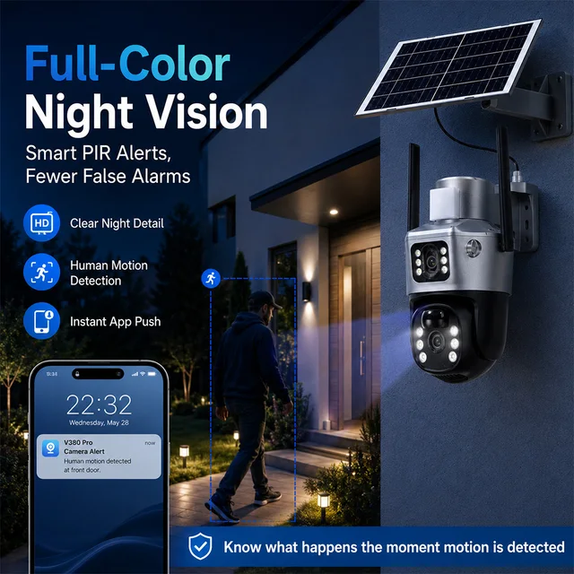 Solar 4G Security Camera 3MP+3MP Dual Lens PTZ IP66 Outdoor PIR Motion Detection V380 App No WiFi Wireless CCTV Camera Home Farm 5
