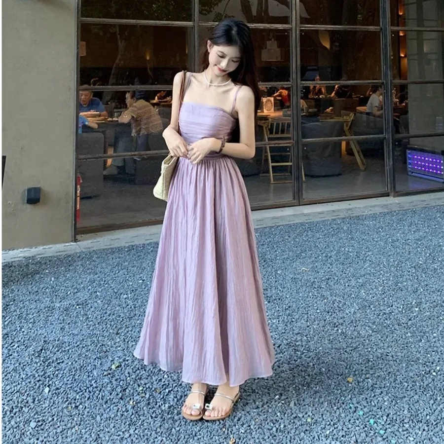

【HOT】Diamond chiffon + lining + band retro suspender dress summer court temperament daily wear light luxury mesh dress
