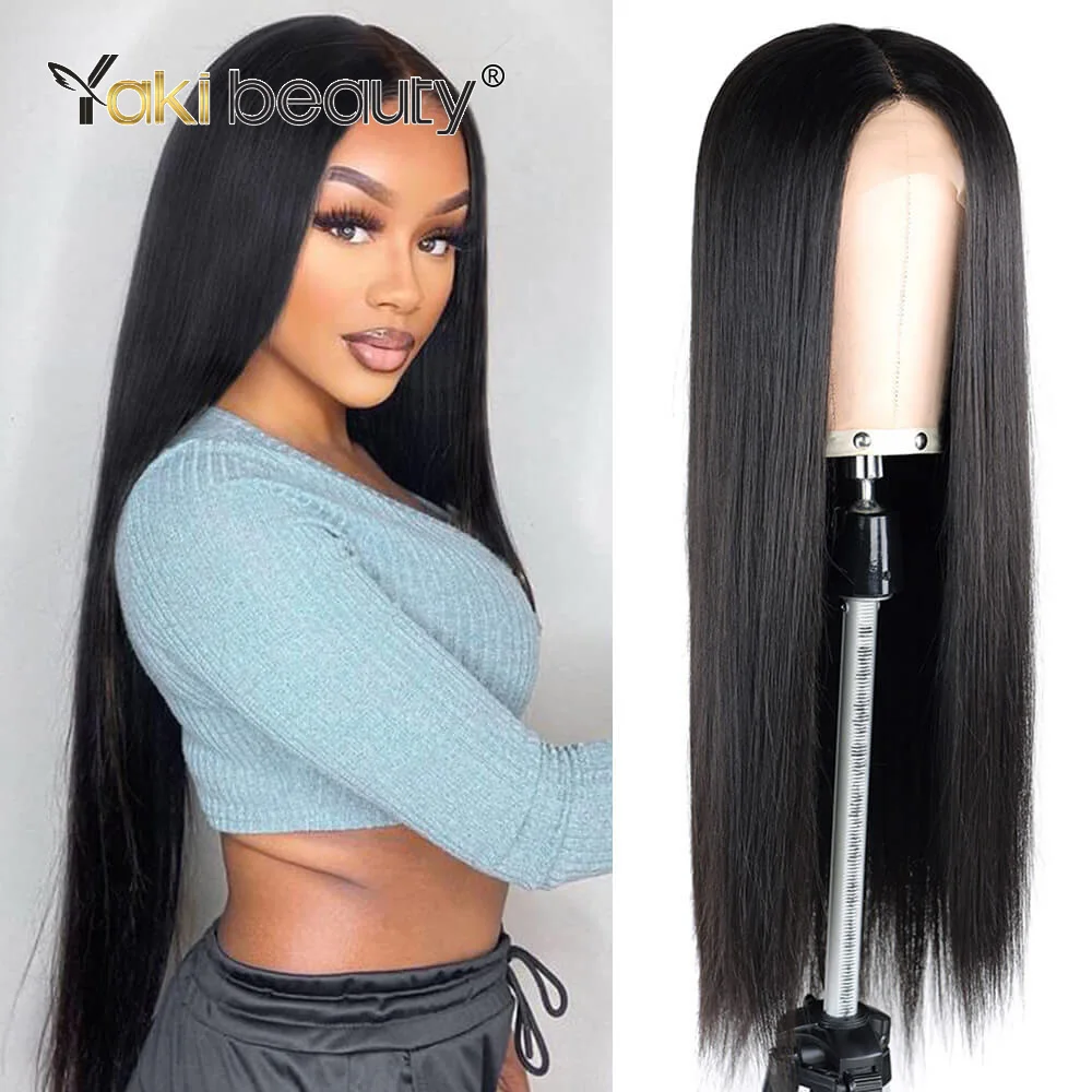 Synthetic T Part Lace Front Wigs 28inch/70cm Long Straight Middle Part Lace Wig Heat Resistant Fiber Hair  for Black Women