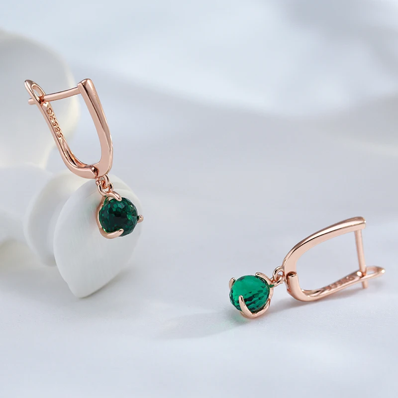Kinel Unique Green Cut Zircon Ball Dangle Earrings for Women 585 Rose Gold Color Simple Daily Party Earrings Fashion Jewelry