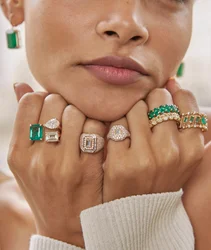 Geometric Square Rectangle Tear Drop Colorful CZ Ring Open Adjusted Multi Colors Women Finger Jewelry
