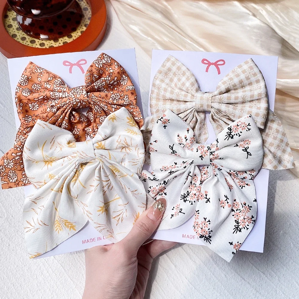 2Pcs/set Sweet Solid Bowknot Hair Clips for Women Girls Print Bows Hairpins Barrettes Duckbill Clip Headwear Hair Accessories - Detail 1
