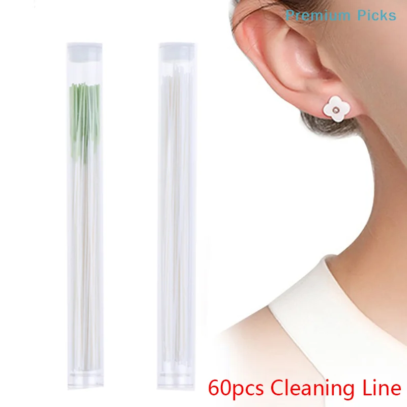 portable60pcs Earrings Hole Cleaner Disinfection Ear Wires Hole Cleaning Line Piercing