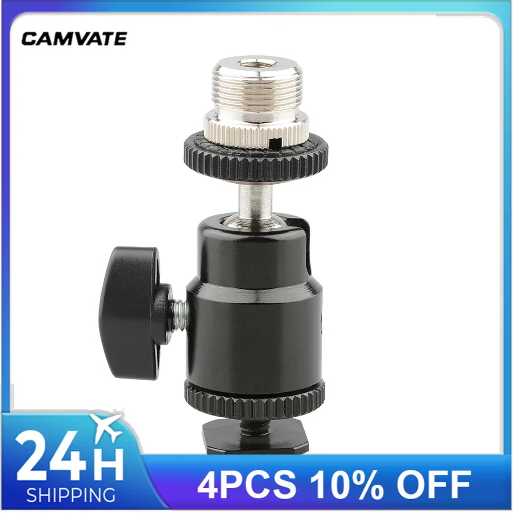 Supporto per testa a sfera girevole a 360 ° CAMVATE con connettore a vite maschio da 5/8 "-27 supporto per slitta fredda per Monitor, luce Video, Flash, microfono
