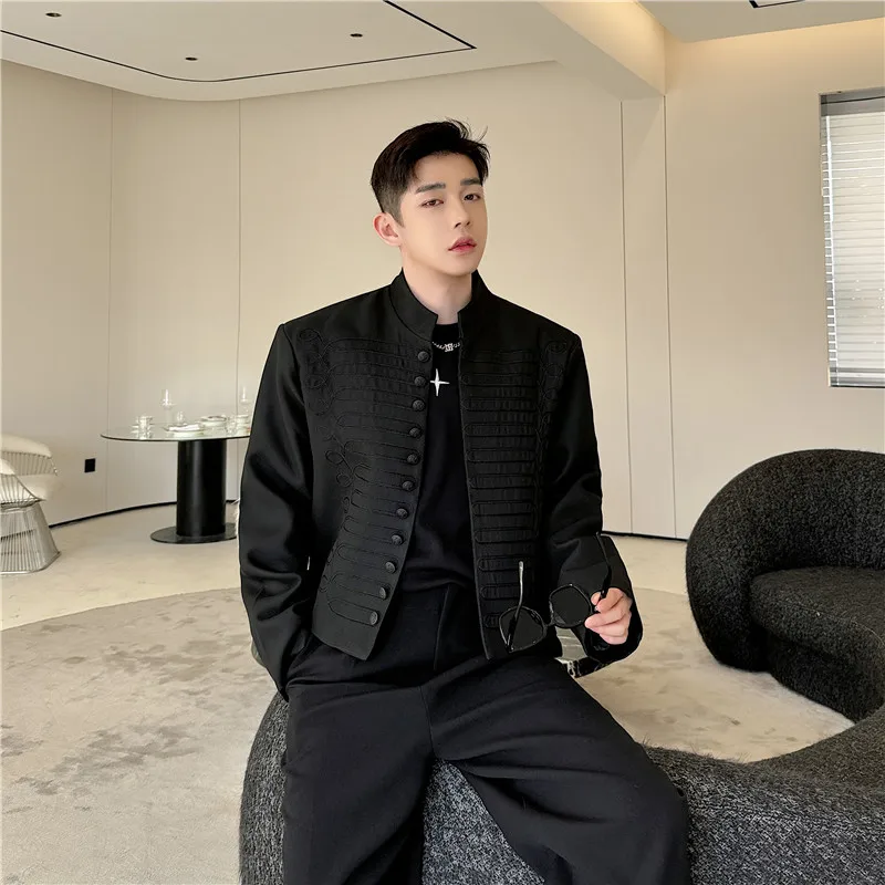 

Spring Season ort Sle Men's Jaet Stand Collar Button Decorated Design Anti-Wrinkle Polyester Fabric Youth Faion Outer...