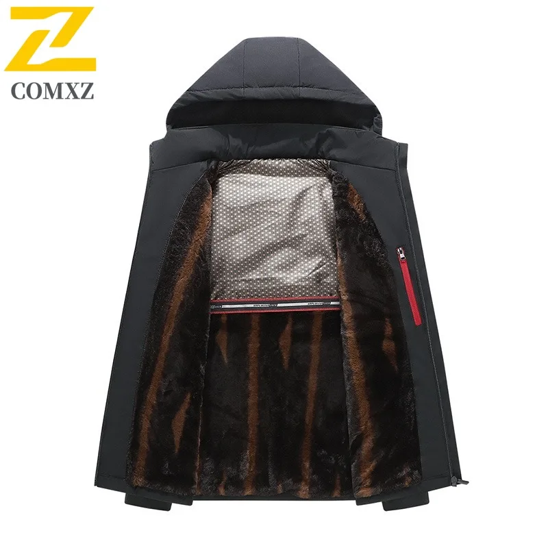 سترة مبطنة بالقطن للرجال من COMXZ، غطاء محرك السيارة قابل للإزالة، سميكة للأعمال والتزلج والسفر، سترة مبطنة ثلجية مقاومة للرياح، سترة جرافين شتوية