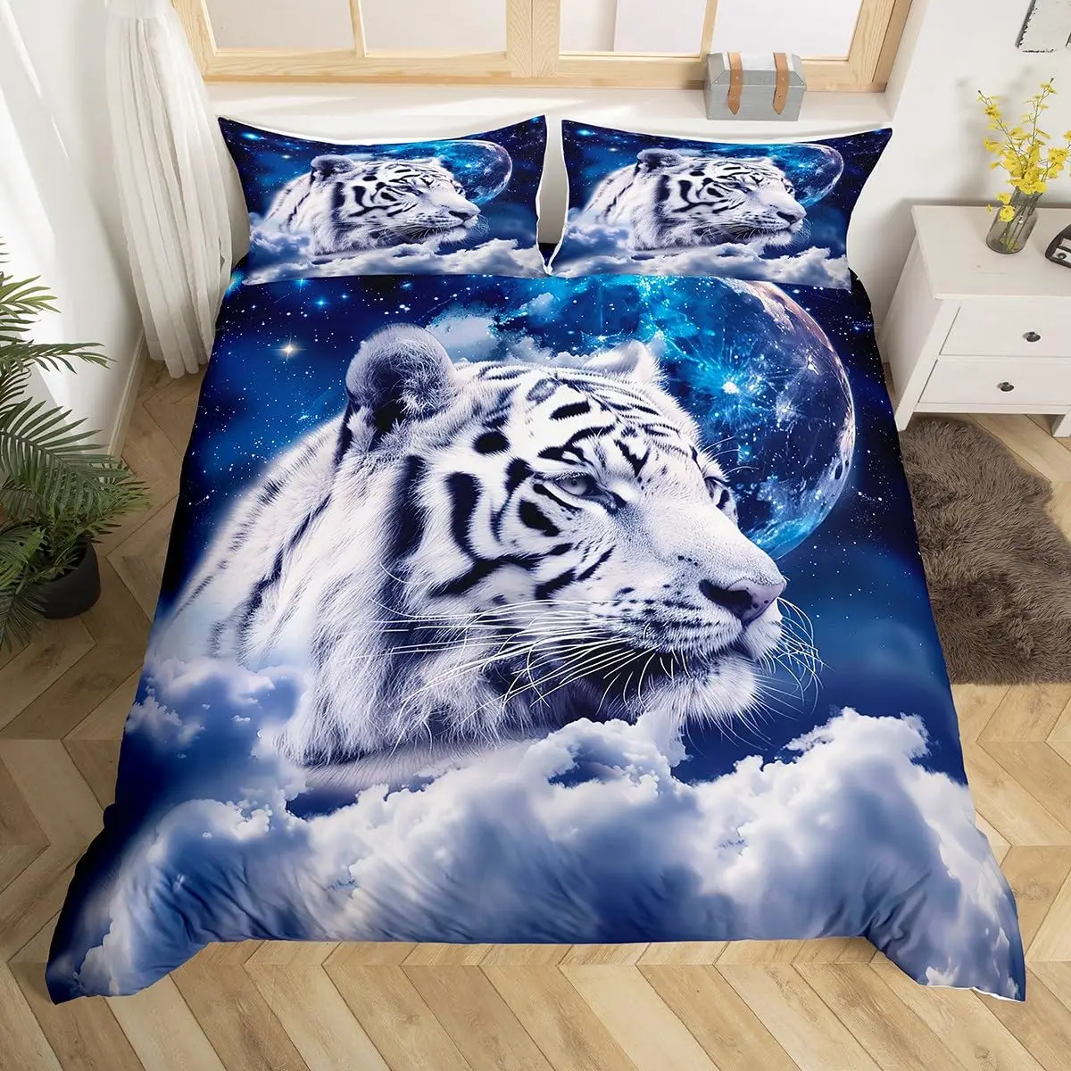 Tiger Duvet Cover Twin Queen African Animal Bedding Set Wild Safari Animal Comforter Cover for Child Teen Adult Bedroom Decor
