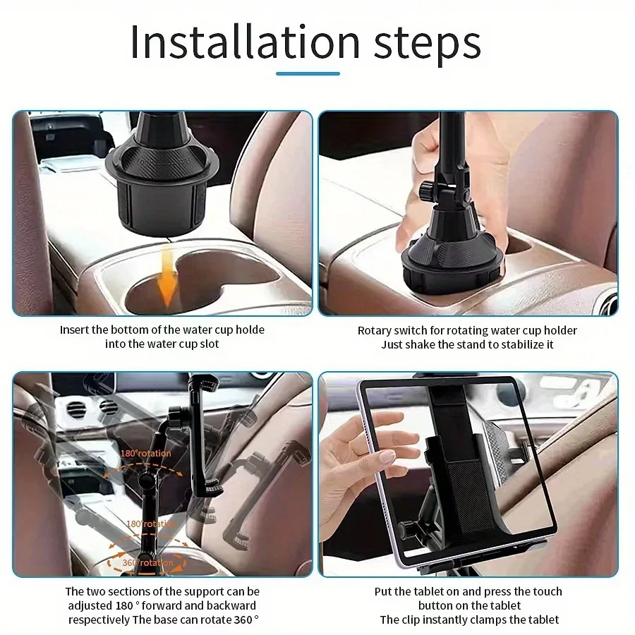 Car Cup Holder Tablet & Phone Mount with Heavy Duty Base - Adjustable Holder for Tablets 4-13in & All Cellphones image 5