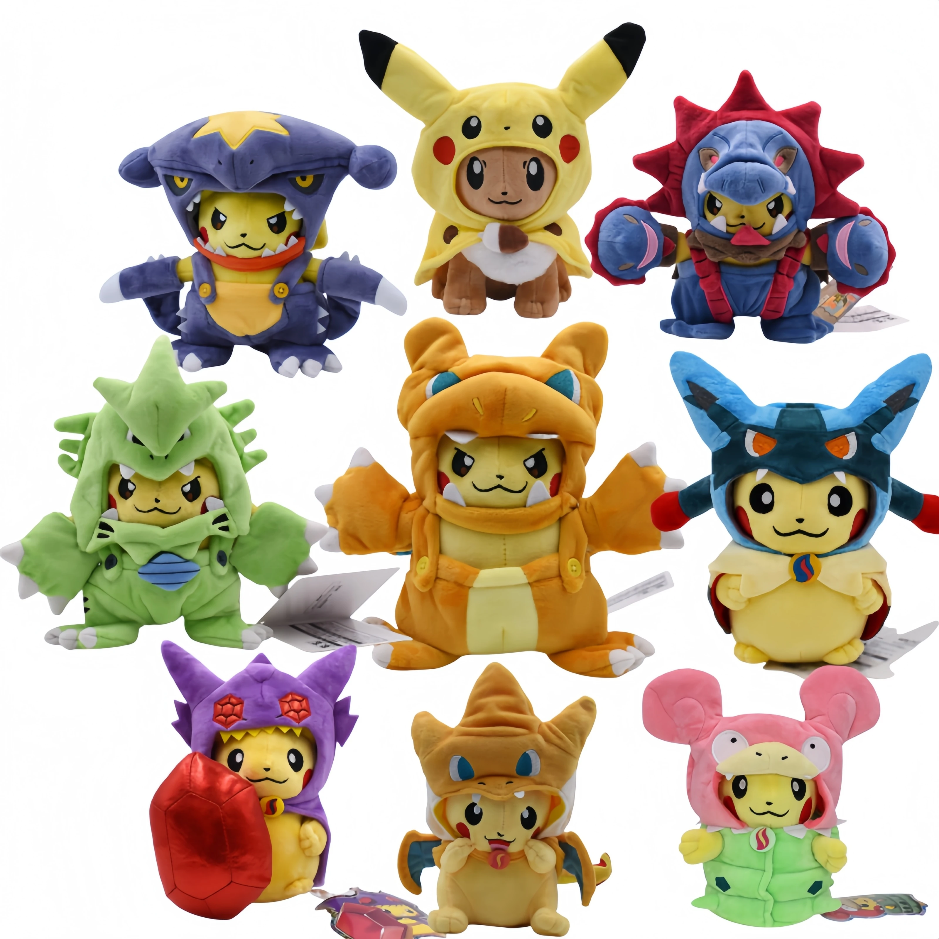 

Pikachu Cos Eevee Cosplay Plush Toys Charizard Peluche Rayquaza Tyranitar Garchomp Lucario Stuffed Animal Doll Collectible Gift
