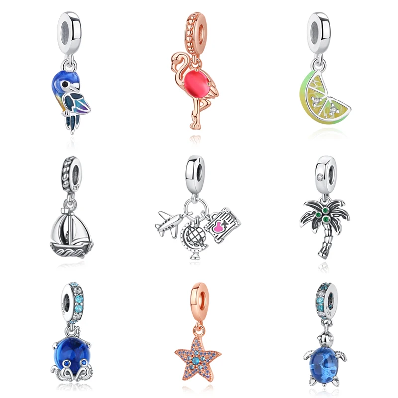 

Original 925 Sterling Silver Charms Beads Ocean Turtle Fish Flamingo Pendant Charm Fit Pandora Bracelets Women DIY Jewelry