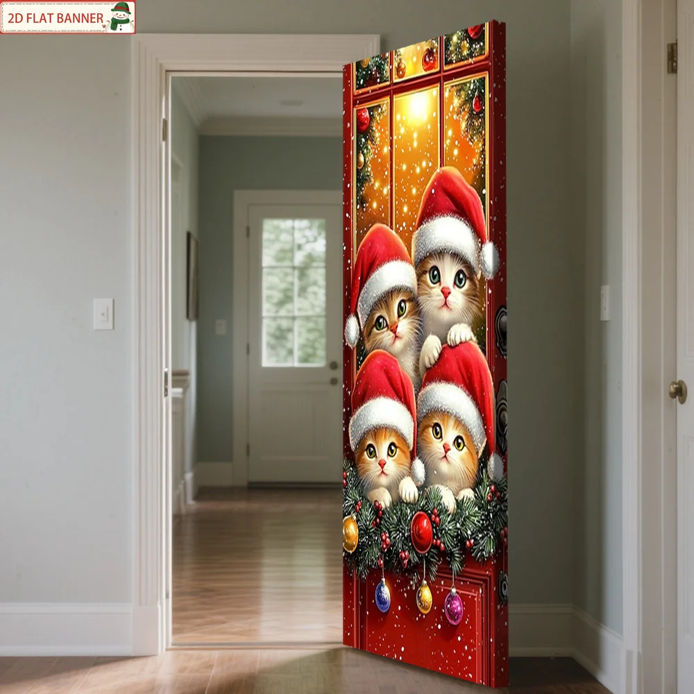 1pc 2D flat cat door cover decorative background - Door frame with elastic band, easy to install, for decorating the curtain