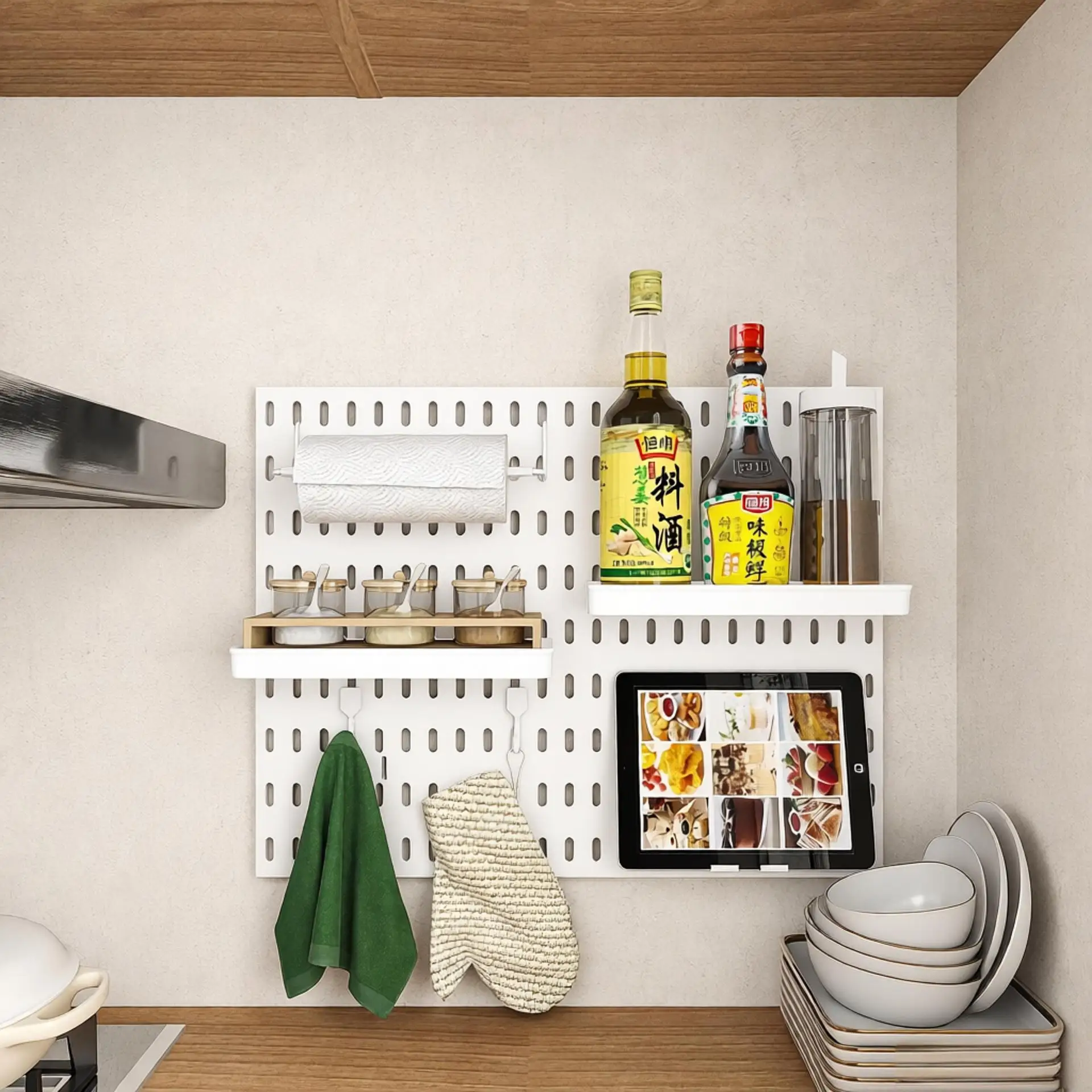 No Drilling Kitchen Pegboard Storage System Modular Hanging 