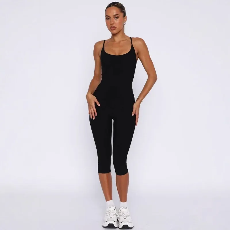 

GUWU Women Popular Sleeveless Slim Stretch Jumpsuit One Piece Romper Versatile Casual Daily Streetwear All Season Ladies Outfit