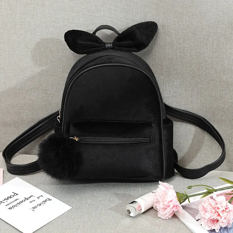 Cute Fashion Mini Kindergarten Shoulder Bag Versatile Velvet Bowknot Women Travel Backpacks Teen Girls Mochila Kawaii Backpack