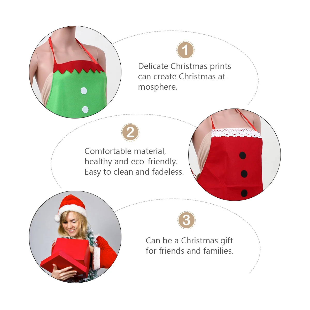 

2 Pcs Christmas Apron Kitchen Decoration Clothing Santa Clause Supplies Non-woven Fabric Miss